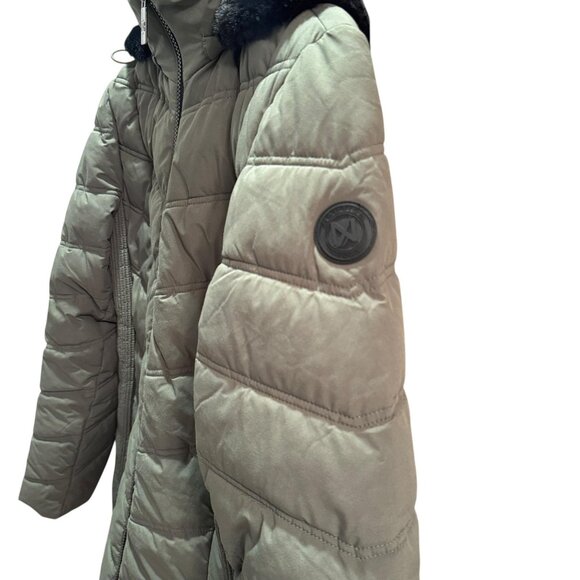 Nautica Jacket Womens Large Green Quilted Puffer Faux Fur Hood Water Resistant - Picture 3 of 14
